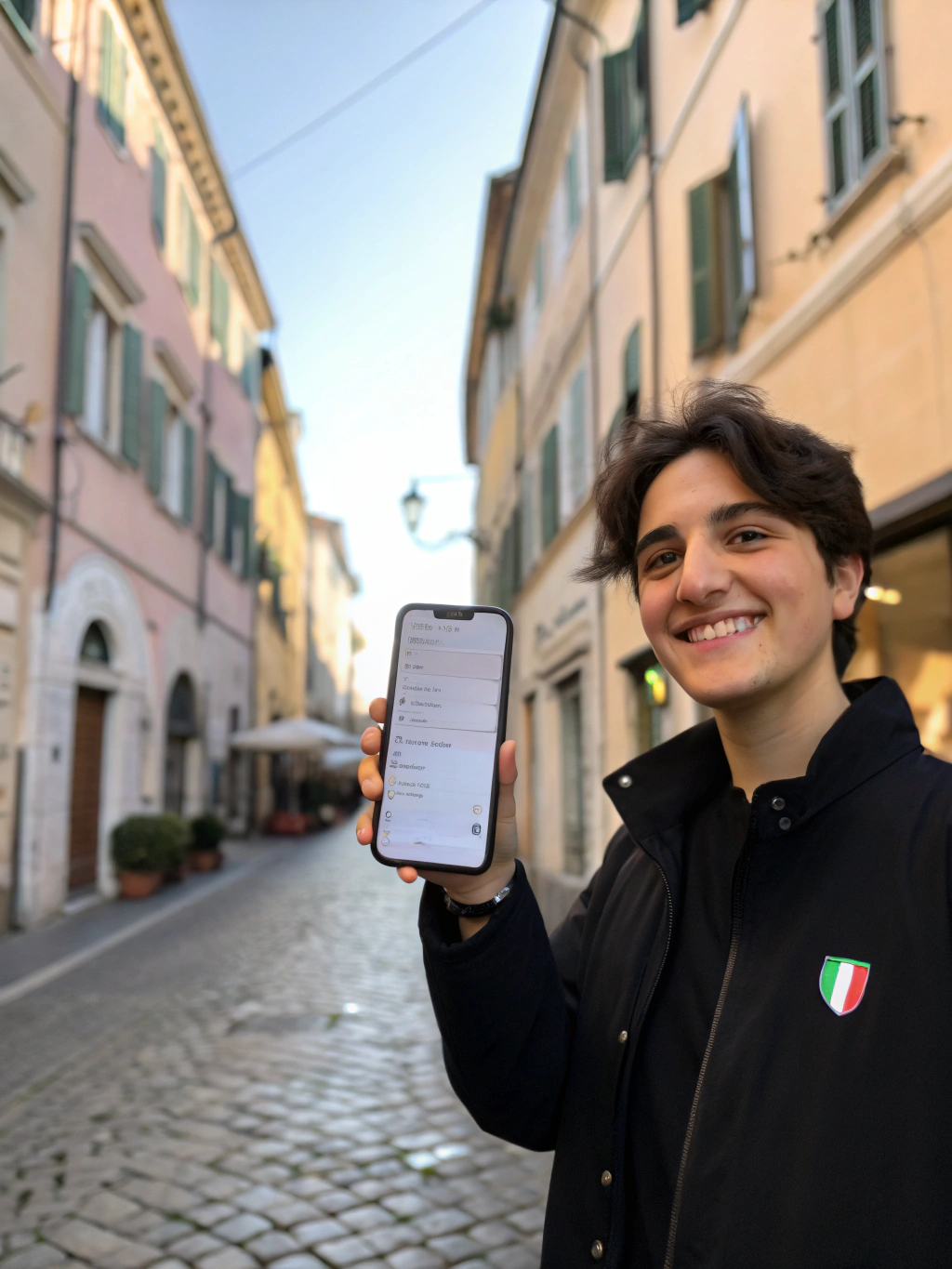 Persona sorridente con telefono